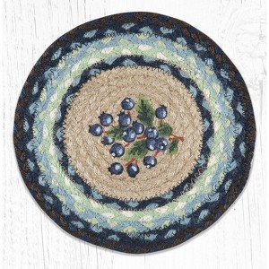 Earth Rugs Round Jute Trivet 10"x10" – Blueberry Print with Braided Natural Fiber Design - 1 of 3