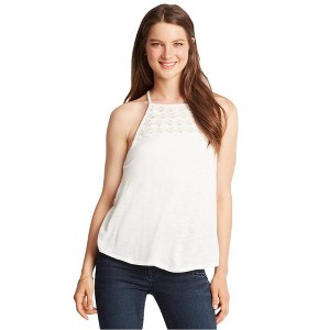 Aeropostale Womens Crochet Hi-Neck Cami Tank Top, Off-White, X-Small - 1 of 2