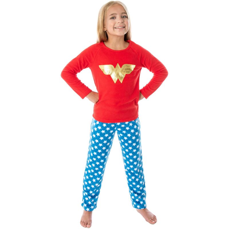 DC Comics Wonder Woman Girls' Classic Costume Colors Fleece Pajama Set, 1 of 5
