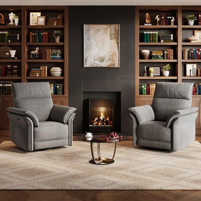 Power Recliner Chair with USB Ports - Swivel Rocker Glider, Chenille Fabric, Double Armrests for Living Room & Nursery
