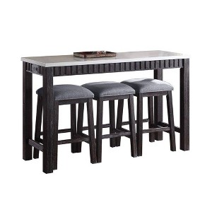 60" Necalli Marble Top Counter Height Dining Set Weathered Espresso - Acme Furniture: 4-Piece, Microfiber Seats, Sled Base - 1 of 4