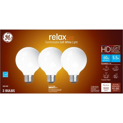 GE 3pk 60W Relax G25 LED Globe Light Bulbs Soft White