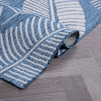 Blue and White Synthetic Flat Woven Floral 8' x 10' Area Rug