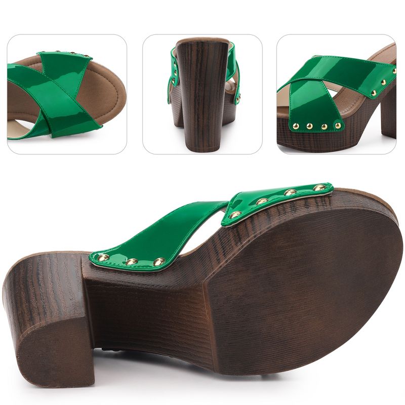 Perphy Women's Patent Platform Crisscross Strap Chunky Heels Sandals, 3 of 4