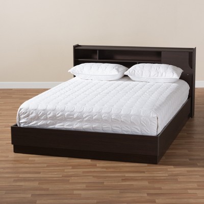 Modern Larsine Queen Platform Bed with Bookcase & Storage - Brown