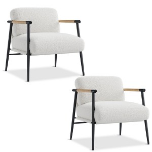 GustoWave Mid Century Accent Chair with Spring Foam & 420g Teddy Fabric - Modern Armchair for Living Room, Pet-Friendly Reading Chair - 1 of 4