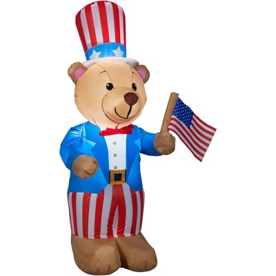 Gemmy Airblown Inflatable Patriotic Teddy Bear, 4 ft Tall, blue