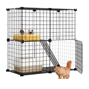 2-Tier Large Cat Cage Indoor And Outdoor Pet Cage,Versatile DIY Pet Playpen With Removable Metal Wiring, Kitten House With Stairs - 1 of 4