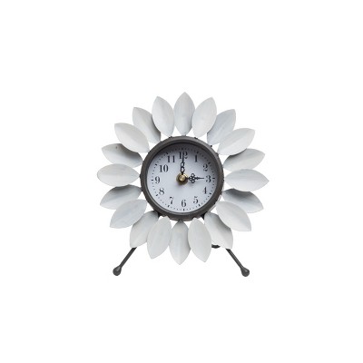 Distressed White Metal Flower Battery Operated Table Clock - Foreside Home & Garden