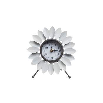 Distressed White Metal Flower Battery Operated Table Clock - Foreside Home & Garden