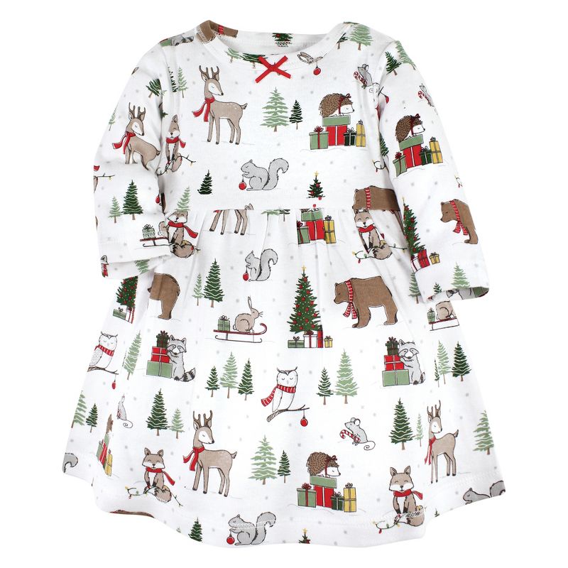 Hudson Baby Infant and Toddler Girl Cotton Dresses, Christmas Forest, 3 of 5