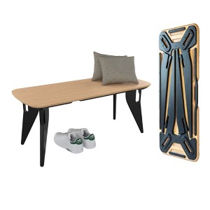 Hoek Bench, 42" x 18", Tool-Free One-Click Assembly, Minimalist & Sustainable Dining Seating, Modern Space Saving, Foldable & Portable - 1 of 4
