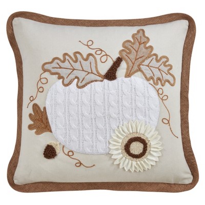 Saro Lifestyle Applique Knit Pumpkin Pillow - Down Filled, 16