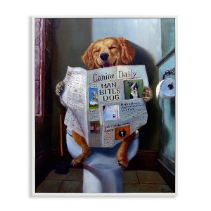 Stupell Industries Dog Reading Newspaper On Toilet Framed Giclee Art - 1 of 4