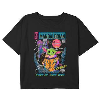 Girl's Star Wars: The Mandalorian Neon Retro Comic Crop T-Shirt
