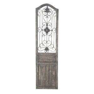 17" x 19" Wood Scroll Distressed Door Inspired Ornamental Wall Decor with Metal Wire Details Brown - Olivia & May - 1 of 4
