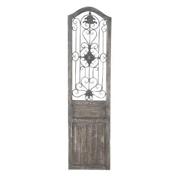 17" x 19" Wood Scroll Distressed Door Inspired Ornamental Wall Decor with Metal Wire Details Brown - Olivia & May