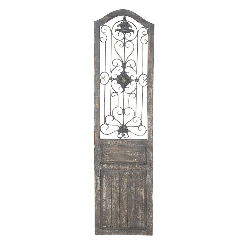 17&#34; x 19&#34; Wood Scroll Distressed Door Inspired Ornamental Wall Decor with Metal Wire Details Brown - Olivia &#38; May, 1 of 18