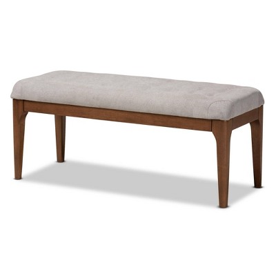 Walsh Fabric Upholstered and Wood Ottoman Gray/Walnut Brown - Baxton Studio