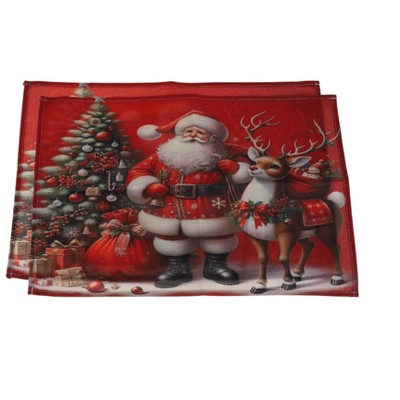 Unique Bargains Christmas Place Mats Santa Claus Flax Red White Green 11.8"x17.7" 2 Pcs