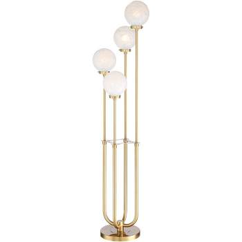 Possini Euro Design Mid Century Modern Glam Style Floor Lamp 4-Light LED 68.5" Tall Warm Gold Glass Globe Shade for Living Room House Uplight