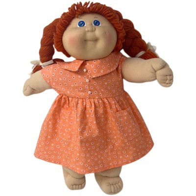 Doll Clothes Superstore Handmade Tangerine Print Dress for 15 - 16 Inch Cabbage Patch Kids  Cap Sleeves, Gathered Skirt & Pearl Button Detail
