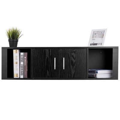 Costway Wall Mounted Floating Desk Hutch Wall Shelf Cabinet Storage Shelves 2 Door