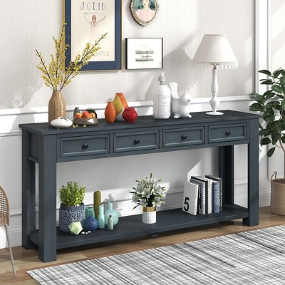 NicBex 4 Drawer Console Table with 1 Open Bottom Shelf,Entryway Table with Black Round Deco Knobs,Modern Couch Table for Living Room,Navy