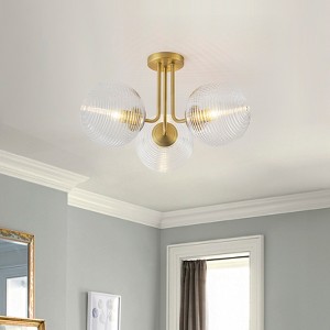 LLHZSY 3-Light 22" Modern Sputnik Ribbed Globe Glass Semi Flush Mount Ceiling Light Fixture-Gold/Black and Gold - 1 of 4