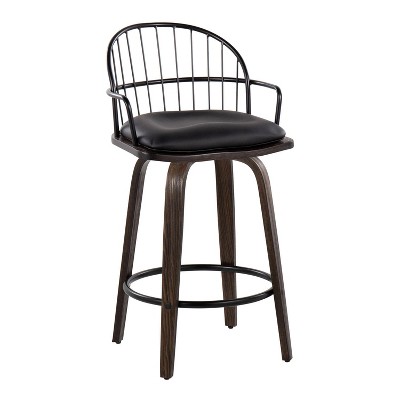 Riley 26" Black Metal and Walnut Swivel Counter Stool