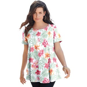 Roaman's Plus Size Cotton Ultimate Swing Tee With Keyhole Back - 1 of 4