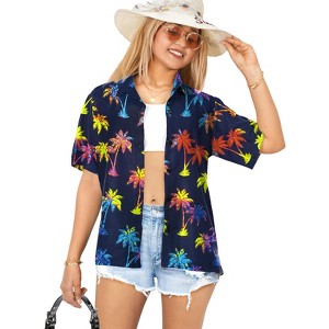 LA LEELA Women's Button Down Blouses Shirts Summer Beach Party Blouses Short Sleeve Tropical Vacation Casual Hawaiian Dress Shirt Tee Tops - 1 of 4