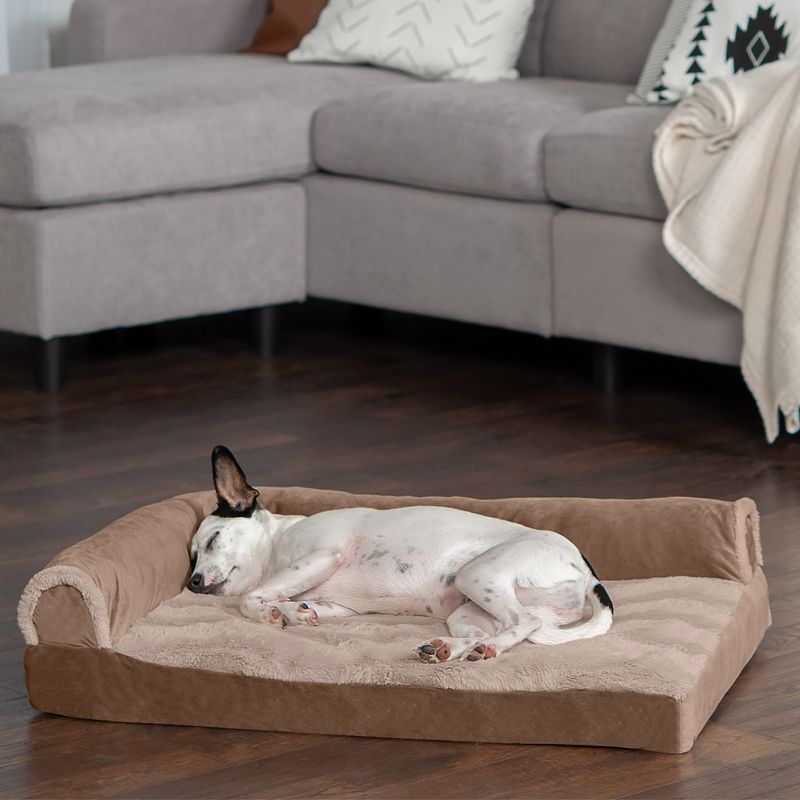 FurHaven Wave Fur & Velvet Deluxe Chaise Lounge Memory Foam Sofa-Style Dog Bed, 3 of 4