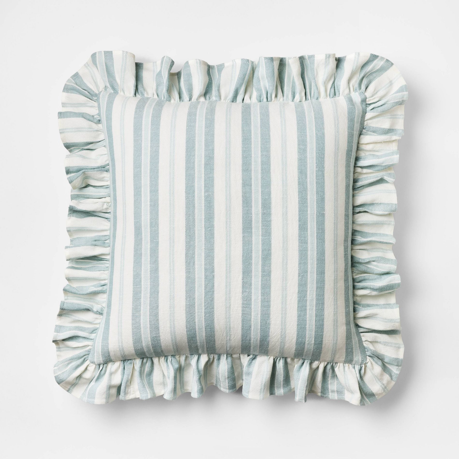Square Woven Stripe Throw Pillow with Ruffle Blue/Ivory  - Threshold™ designed with Studio McGee