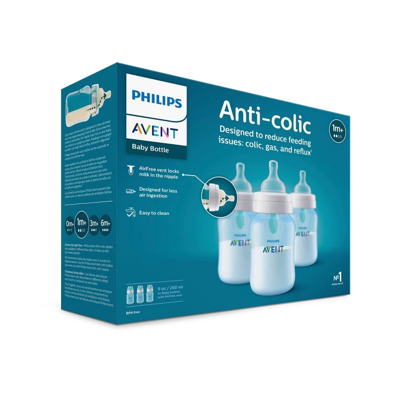 Philips Avent Anti-Colic Baby Bottle with AirFree Vent - Blue - 9oz/3pk, 5 of 25