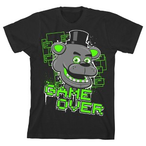 Five Nights at Freddy's Neon Green Game Over Boy's Black T-shirt - 1 of 3