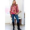 Slickblue Women's Floral Mock Neck Smocked Yoke Blouse, Ruffle Shoulder Long Sleeve Top, Dark Pink, Size S-L - 2 of 4