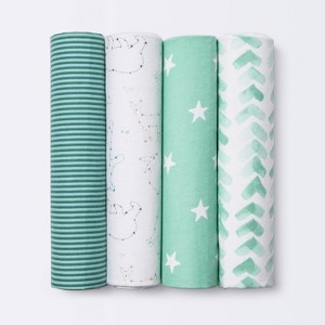 Flannel Baby Blankets Starry Slumber - Cloud Island™ Green 4pk - 1 of 3