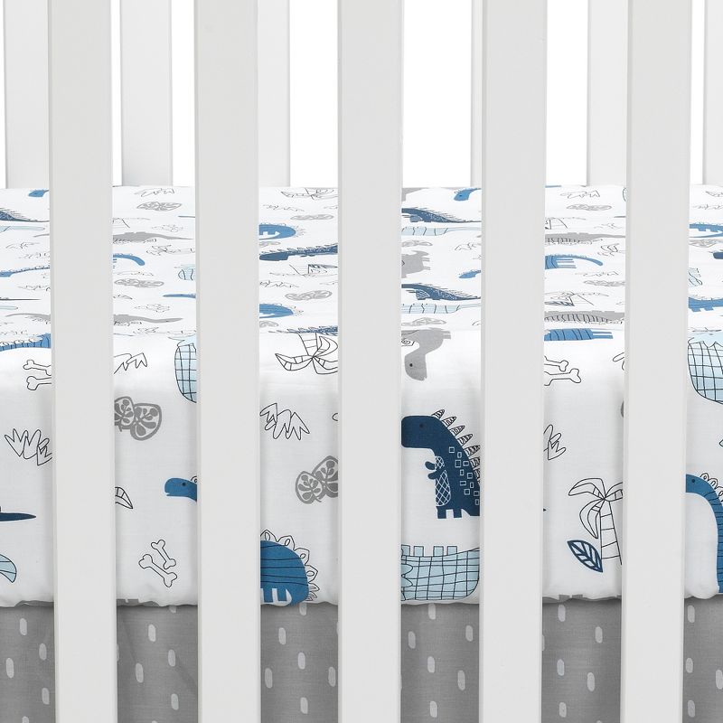 Lambs & Ivy Baby Dino 100% Cotton Blue/White/Gray Dinosaur Fitted Crib Sheet, 3 of 6