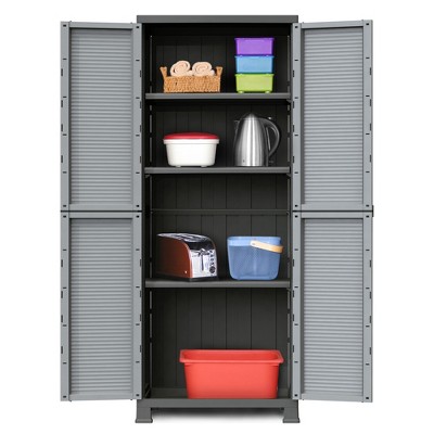 Gray Plastic 3-Shelf Lockable Utility Storage Cabinet
