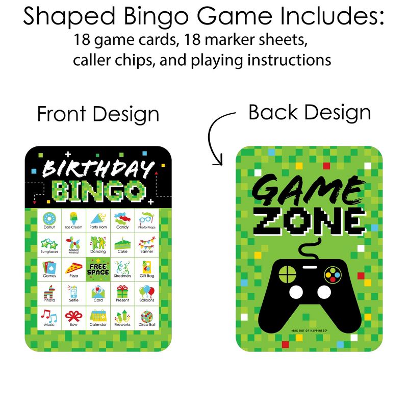 Big Dot of Happiness Game Zone - Picture Bingo Cards and Markers - Pixel Video Game Party or Birthday Party Bingo Game - Set of 18, 3 of 6