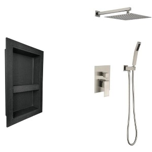 PAGED Wall Mounted Shower Head Rain Shower Head with Hand Shower, 12 Inch Shower Head and Tub Spout for Bathroom, Locker Room - 1 of 4