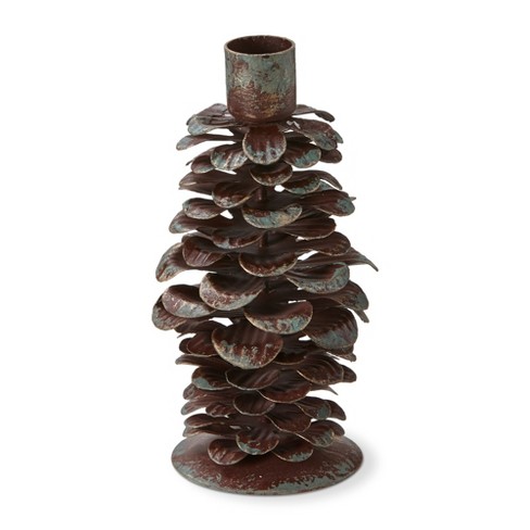 Tag Rustic Brown Metal Pinecone Taper Candle Holder Medium, 2.8l X 2.8w X  5.5h Inches : Target