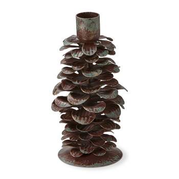 tag Rustic Brown Metal Pinecone Taper Candle Holder Medium, 2.8L x 2.8W x 5.5H inches