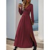 Coolmee Women's Sexy Deep V Neck Solid Color Pleated High Waist Slit Club Party Evening Long Maxi Dress - 3 of 4