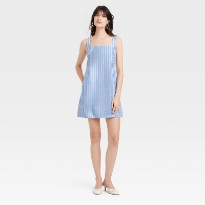 Women's Tank Mini Shift Dress - A New Day™ Blue/White Striped XS