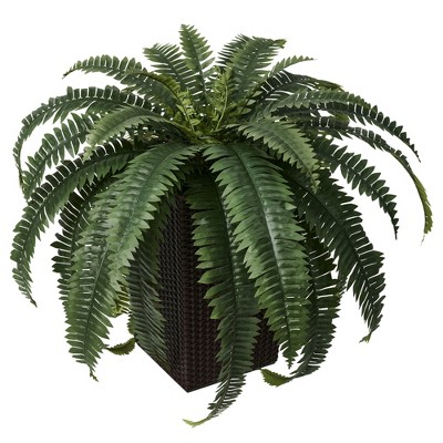 DR.Planzen Artificial Fern Plant with 33/39 leaves in 15.7"/16'' Plastic Planter (White/Coffee/Black) - Faux Indoor/Outdoor Plants Home Decor