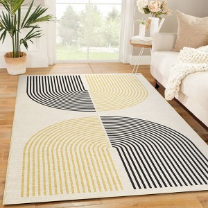 Modern Machine Washable Rug with Rubber Backing Geometric Non-Slip Area Rug - 1 of 4