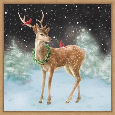 22"x22" Brown Framed Canvas Winter Deer Print