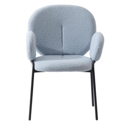 Celestial Blue Boucle Upholstered Arm Chair with Black Metal Frame
